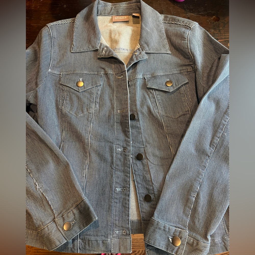 Chico's Blue and White Striped Jacket